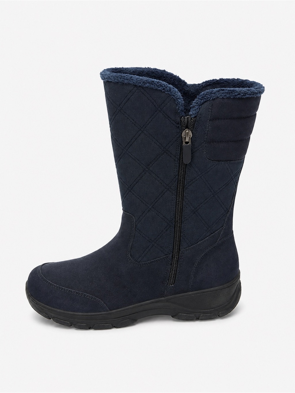 Lands End Blue Quilted Suede Winter Boots Women Size 7 D Zip Faux Fur Lined